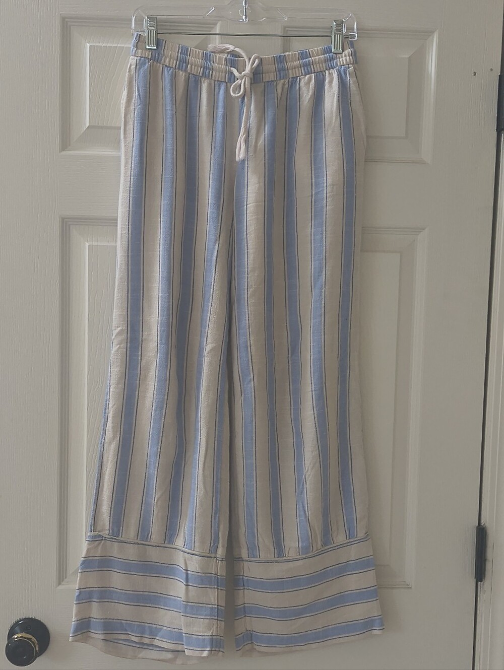 H&M Divided Striped Cream And Blue Linen Blend Pants